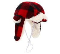 FOMIYES Plaid Red Plush Pet Beret Hat Windproof Winter Warm Cap for Dogs Soft Knitted Headwear Suitable for Cold Weather and Outdoor Use