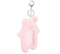FOMIYES Plush Keychain Card Holder with Visible Id Sleeve, Pink Rabbit Cartoon Animal Design, Portable Photo Card Protector for Campus Bus Pass and Student Id Cases