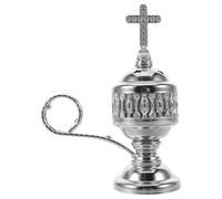 FOMIYES Portable Iron Incense Burner with Handle and Detachable Ash Tray, Complete Burning Cone Burner for Yoga and Homes, Silver Metal Censer Incense Holder