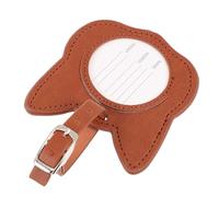 FOMIYES PU Leather Cat Design Travel Luggage Tag for Suitcase and Handbag Identification in Light Brown with Secure Strap for Flight Check-in