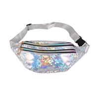 FOMIYES PU Sequin Chest Bag for Women Fashionable Silver Crossbody Waist Pack with Zipper Scratch Resistant Portable Bag for Daily Essentials and Travel