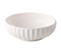 FOMIYES Pumpkin Soup Basin Ceramic Dough Mixing Bowl for Halloween Season | Pure White, Thick Wall, Curly Side and Ridged Finish, Table Serving for Home Cooks