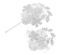 FOMIYES Rhinestone Embellished Faux Pearl Wrist Corsage Bracelet for Bridesmaids Bride Soft Silk Wedding Wrist Flower Elegant Prom Party Accessory Comfortable Fit for Special Occasions