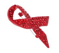 FOMIYES Rhinestone Red Ribbon Brooch Pin Cancer Awareness Alloy Lapel Pin for Women Breast Cancer and Aids Support World Day Jewelry