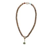 FOMIYES Sandalwood Beaded Jade Bracelet for Women Handmade Meditation Prayer Beads with Lotus Pendant Stylish Bohemian Jewelry Birthday