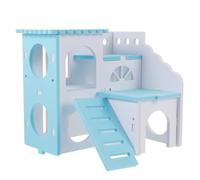 FOMIYES Small Animal Hamster Hideout House Sky Blue Wooden Hut for Dwarf Hamsters and Hedgehogs, Miniature Sleeping Villa and Chew for Cage Habitat