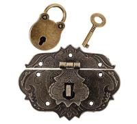 FOMIYES Small Bear Vintage Alloy Hasp Latch and Padlock Set, Metal Jewelry Box Lock with Heart-Shaped Lock for Wooden Treasure Boxes and Cabinets, Decorative Keyed Padlock for Home Use