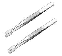FOMIYES Stamp Tweezers 2Pcs Stainless Steel Flat Paddle End Tongs for Philately Stamps Collector Professional Tools Anti-Static Precision Tweezers for Jewelry Craft Electronics Silver