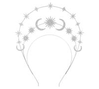 FOMIYES Star and Moon Hairband Silver Boho Goddess Crown Glitter Rhinestone Wedding Bride Headpiece Layered Hair Hoop for Women