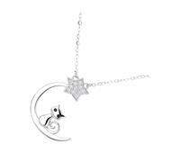 FOMIYES Sterling Silver Cat Charm Choker Necklace with Rhinestone Star and Moon Pendant Low Sensitivity Clavicle Chain Accessory for Women Oxidation Resistant Jewelry