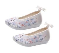 FOMIYES Thick Soled Ethnic Embroidered Silk Shoes with Slope Heel for Dance Performance Breathable Skin Friendly Chinese Retro Hanfu Footwear Slip Classic Design for Festive White