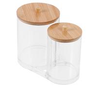 FOMIYES Transparent Cotton Swab Storage Box with Double Bamboo Lid Durable Bathroom Organizer for Cotton Pads Toothpicks and Small Accessories Stackable Desktop Storage Jar for Home and