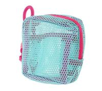 FOMIYES Turquoise Mesh Makeup Bag with Rose Pink Lanyard Square Mesh Design Portable Cosmetic Pouch Data Cable Organizer Coin Carrying Pouch for Home Office Travel Storage