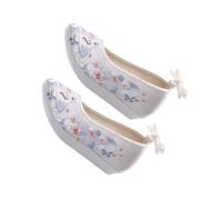 FOMIYES Unique Performance Thick Soled Silk Shoes for Women Retro Chinese Costume Footwear with Flat Skid Sole Embroidered Hanfu Style for Walking Running and Stage Use White