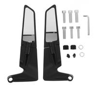 FOMIYES Universal Motorcycle Rear View Mirror Set Aluminum Alloy Low Profile Wing Mirrors White Glass for Street Bikes and Electric Motorcycles