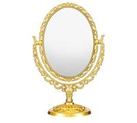 FOMIYES Vanity Desktop Mirror, Oval Shape Standing Makeup Mirror, Golden Vintage Tabletop Makeup, Double Sided Swivel for Dressing Table Bathroom Bedroom, High Definition(Gold)