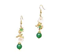 FOMIYES Vintage Chinese Ethnic Long Drop Earrings Green Agate Flower Shell Dangle Jewelry for Women Elegant Chic Pendant Accessory Enhancing Confidence and Style