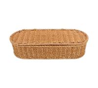 FOMIYES Vintage Imitation Rattan Storage Box with Lid, Large Oval Desktop Sundry Basket, Woven Household Organizer for Makeup, Wine, and Home Storage