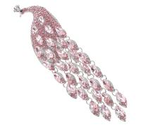 FOMIYES Vintage Large Peacock Brooch Pin with Rhinestone Inlaid Crystal Tassel, Retro Long Tail Plumage Design, Pink Decorative Breastpin for Women’s Sweaters and Anniversary