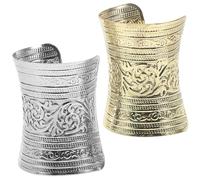 FOMIYES Vintage Open Cuff Bracelets for Women and, 2Pcs Metal Bangle Arm Bands with Raised Floral Pattern, Long Adjustable Wrist Jewelry Set in Antique Bronze and Silver Tone, Aesthetic