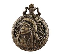 FOMIYES Vintage Pocket Watch Pendant with Quartz Movement, Retro Chain Necklace Unisex Pocket Watch Featuring Tribal Indian Chief Pattern, Classic Flip Cover Suitable for Daily Wear and Commemorative