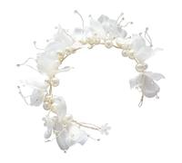 FOMIYES White Satin Bridal Hair Vine Pearl Headband for Wedding Guest Flower Hair Accessories