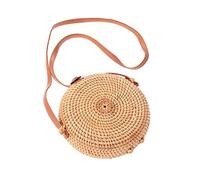 FOMIYES Women Round Rattan Crossbody Bag Hand Woven Casual Craft Bag for Beach Travel Mini Diagonal Messenger with Unique Straw Design Diameter Height