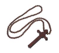 FOMIYES Wooden Cross Pendant Necklace with Prayer Beads for Men Women Lightweight Religious Crucifix Jewelry for Meditation and Baptism Comfortable Christian Symbol Necklace