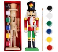 FOMIYES Wooden Nutcracker Figures, 1 Set Christmas Nutcracker Unpainted Wooden Peg People Doll Figure Ornaments for Xmas Party DIY Painting Craft Christmas Decoration (with Paint Brush)