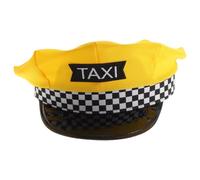 FOMIYES Yellow Taxi Cab Driver Hat, Wide Brim Costume Cap for Adults | Polyester Build, Metal Badge Detail, Breathable Structured Fit, Halloween Parties and Theatrical Use