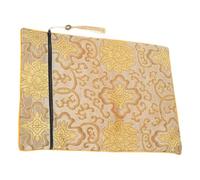 FOMIYES Zippered Embroidery Scriptures Storage Bag Large Buddhist Book Pouch with Tassel Yellow Floral Pattern Bible Organizer Carrying Case for Temple and Travel