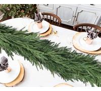 Fomlily Christmas Norfolk Pine Garland, 9ft Artificial Greenery Garlands Norfolk Pine Leaves Real Touch Christmas Garland for Holiday Mantle Fireplace Table Home Decor (Dark Green, 9FT)