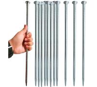 FOMMEN 16 Inch Rebar Stakes 14 Pack - 0.5 Inch Diameter Threaded Galvanized Steel Ground Anchors - Heavy Duty Plant Support Garden Stake for Speed Bump, Wheel Stop, Tent Stakes