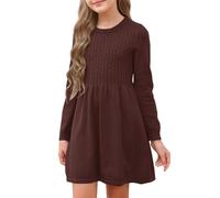 Fommykin Girls Sweater Dress Kids Crew Neck Long Sleeve Cute Fall Winter Kintted Dresses for 4-14Years, Brown, 10-12 Years