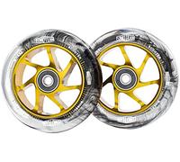 fomo team Pro Stunt Scooter Wheels 100mm24mm Watercolor Effect with ABEC-9 Bearings Installed 2-Pack Scooter Replacement Wheels (Black PU Gold Core)