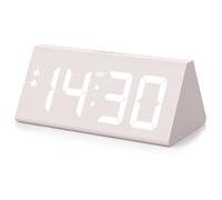 fomobest Wooden Digital Alarm Clock with Dual USB Charging Ports, DST, Dimmable, Snooze, Modern Large Time Display LED Clock for Kids Bedrooms, Living Room, Desk,Table, Bedside,Nightstand (White