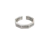 Fomoee Seven Virtues Hex Nut Ring Silver Tone Adjustable Open Band, Brass, No Gemstone