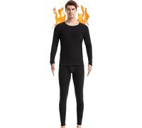 Fomolom Mens Thermal Underwear Set Winter Base Layer Top & Bottom Ultra Soft Long Johns Pant Sets Men Gifts with Box Black X-Large
