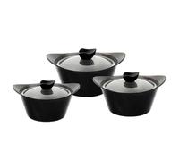 Fomora 3pcs Stockpot Set Induction Casserole Pot with Glass Lid Non Stick Cooking Pots Multi Purpose Boiling Pot for Soups Stews & Brew 20cm - 24cm - 28cm (Black)