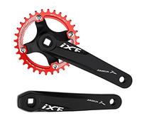 FOMTOR Single Speed Crankset, Bike Crank Arm Set 170mm 104 BCD Road Bike Crankset, Mountain Bike Narrow Wide Tooth Chainring 32T, for MTB BMX Mountain Road Bicyle, Red