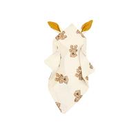 FOMUNI Organic Cotton Muslin Baby Blanket with Rabbit's ears, Cotton Muslin Lovey Blanket for Boys and Girls, 11.8 X 11.8 Inch,Yellow Ears Bear Print