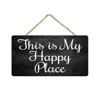 FONALO Everyday Home Rustic Wooden Sign - This Is My Happy Place - 8X10Inch Wall Art - Wall Mount - Black Wooden Plaque Sign