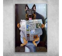FONALO Vintage Aluminum Tin Sign German Shepherd In Toilet Reading News Canine Daily Man Bites Dog Iron Poster Art Holiday Decoration Outdoor & Indoor Sign Wall Decoration Metal Plaque 8X12 Inch