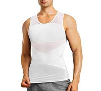 FONCBIEN Mens Slimming Vest, Tummy Control Compression Vest Waist Trainer Body Shaper for Men Posture Corrector Undershirt Tank Top (UK, Alpha, L, Regular, Regular, White)