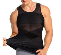 FONCBIEN Mens Slimming Vest, Tummy Control Compression Vest Waist Trainer Body Shaper for Men Posture Corrector Undershirt Tank Top (UK, Alpha, XXL, Regular, Regular, Black)