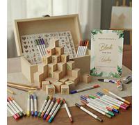 FONCOOD 81 Pcs Baby Shower Games Sign Kit for Painting with 50Pcs Wooden Blocks, Pens& Stencils -Thank You Gifts for Guests, Gender Neutral Baby Shower Decorations Activity for Boy and Girls