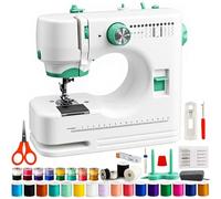 FONCOOD Sewing Machine for Kids Beginners,36Pcs Thread and Needles Set,Portable Electric Sewing Machine, 12 Built-in Stitches,Foot Pedal Control for DIY Crafts, Mending & Home Projects,White& Green