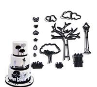 Fondant Cake Decorating Molds Set Cookie Cutter Pastry Biscuit Baking Tools Butterfly Tree Cloud Streetlight Cake Molds Silicone Round