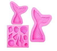 Fondant Cake Moulds, 3 Pieces Mermaid Tail Seashell Cake Fondant Mold Cake Decoration Baking Molds (B)
