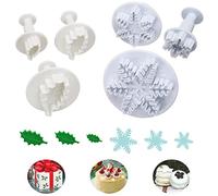 Fondant Cutters Tools, 3PCS Christmas Snowflake Cake Plunger Cutter and 3PCS Holly Leaf Shape Cookie Cutters DIY Baking Accessories Cake Decorating Tools for Kitchen Baking Dessert